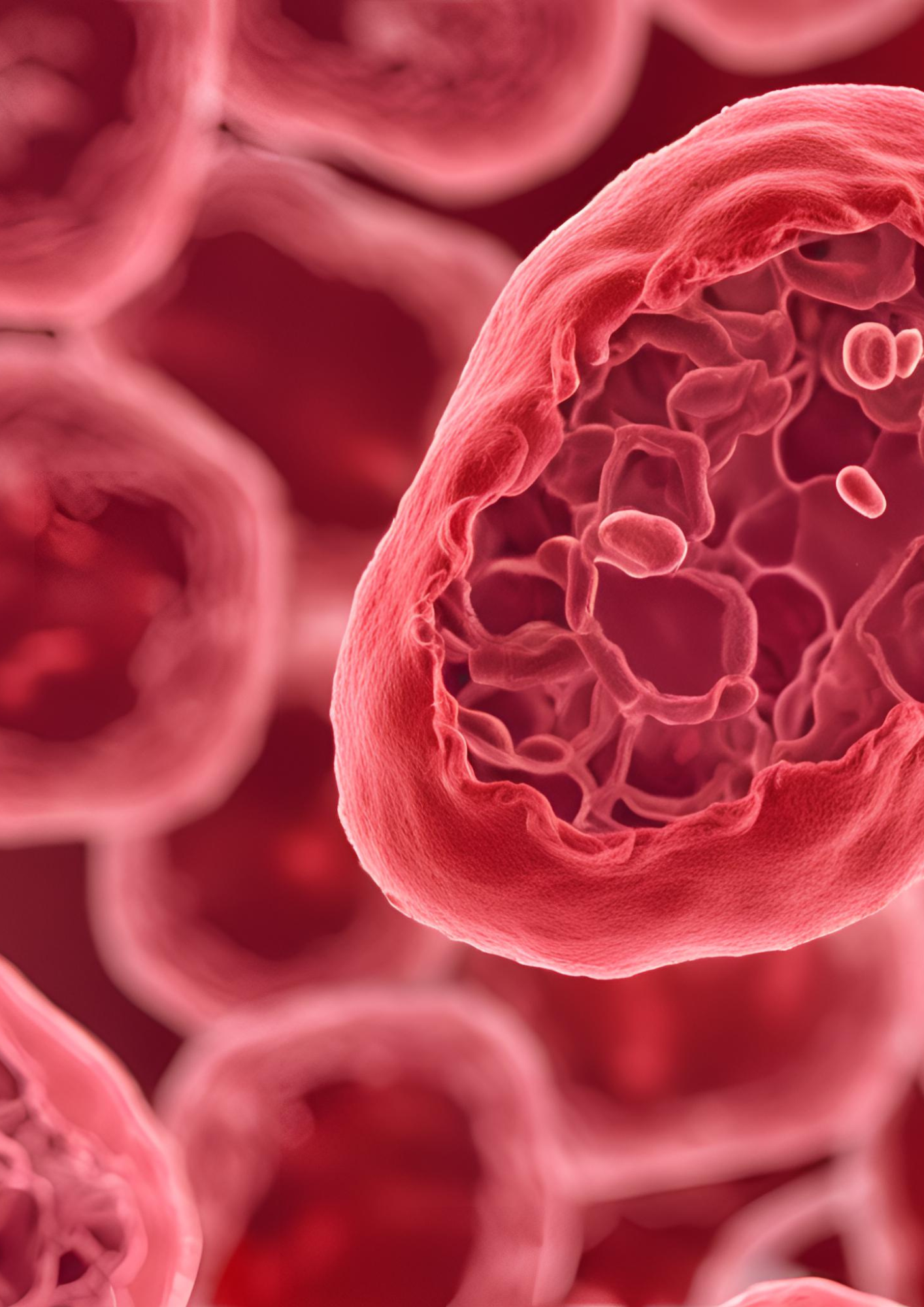 Close-up diagram showing the abnormal, sickle-shaped red blood cells characteristic of sickle cell anemia