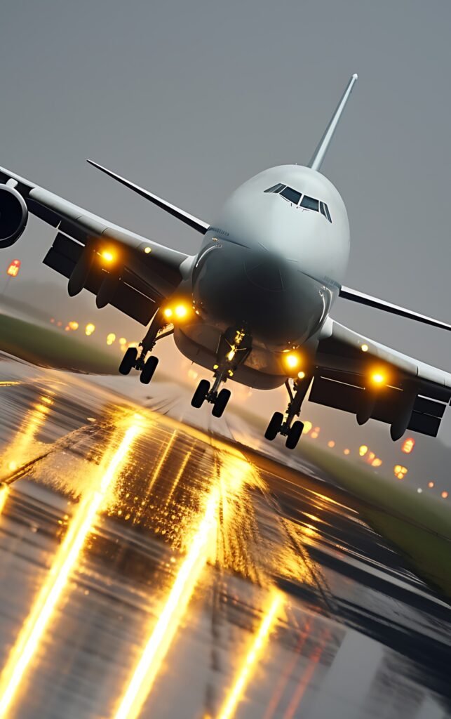 A large airplane parked on the runway.